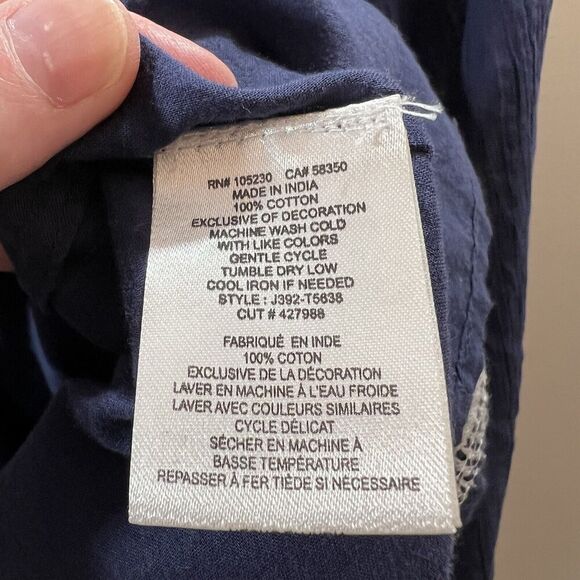 Joie Anthropologie Womens Peasant Blouse Size M Navy Blue White Embroidery Boho - Picture 4 of 6